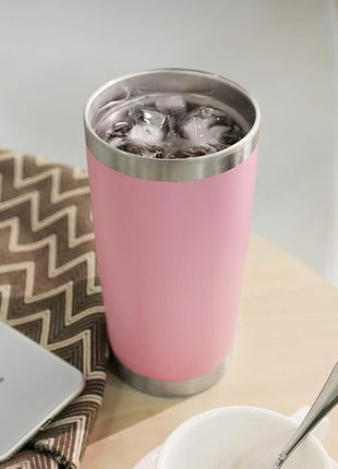 DOMICARE 20oz Stainless Steel Tumbler Bulk with Lid, Double Wall Vacuum Insulated Travel Mug, Powder Coated Coffee Cup, Pink, 4 Pack