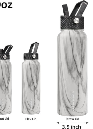 BJPKPK Insulated Water Bottles with Straw Lid, 40oz Stainless Steel Water Bottles with 3 Lids, BPA Free Leakproof Thermo, Tumblers, Cups for Sports, Gym- White Birch