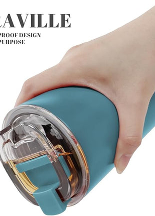 Puraville Insulated Tumblers with Lid, 14 oz Travel Coffee Mug Stainless Steel Vacuum Cup, Leak Proof Reusable Double Walled Coffee Tumbler for Iced and Hot Drinks, Peacock Blue