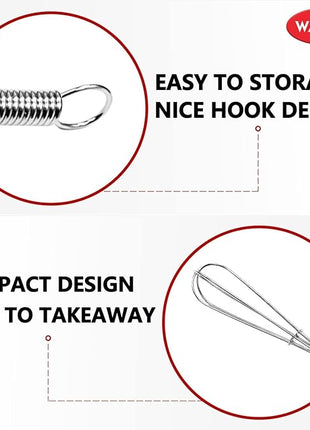 Walfos Mini Whisks Stainless Steel 6pcs; 7" - Small Whisk for Whisking, Beating Eggs, Mixing Sauces, Blending Ingredients