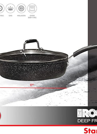 Starfrit The Rock Classic 11" (28cm) Non-Stick Deep Fry Pan with Helper Handle - Durable Forged Aluminum - Oven Safe - PFOA Free - Easy to Clean