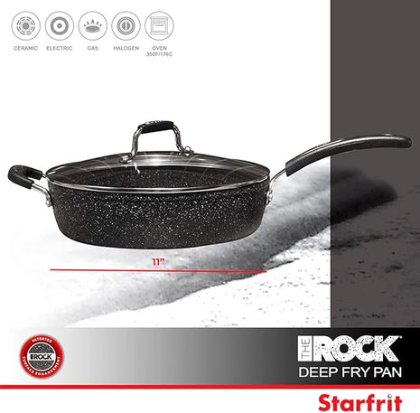 Starfrit The Rock Classic 11" (28cm) Non-Stick Deep Fry Pan with Helper Handle - Durable Forged Aluminum - Oven Safe - PFOA Free - Easy to Clean