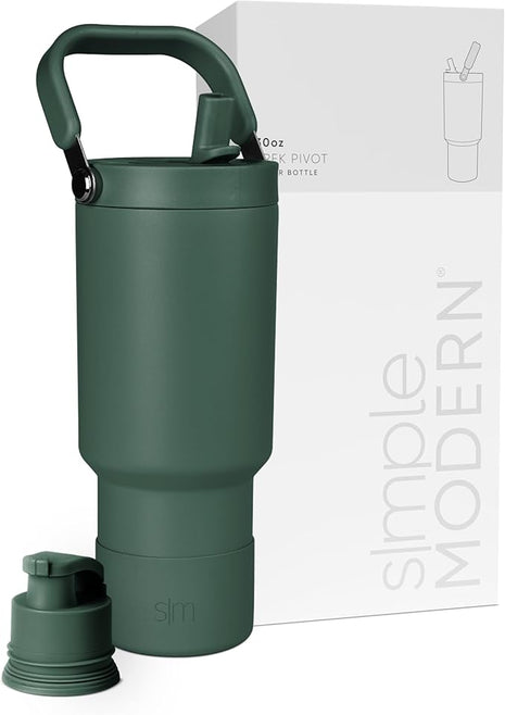 Simple Modern Trek Pivot | 30oz Flip Straw Tumbler with Handle | Water Bottle & Boot | Interchangeable Straw & Chug Lids | Insulated Stainless Steel Jug | Gym Sports Outdoors | Forest