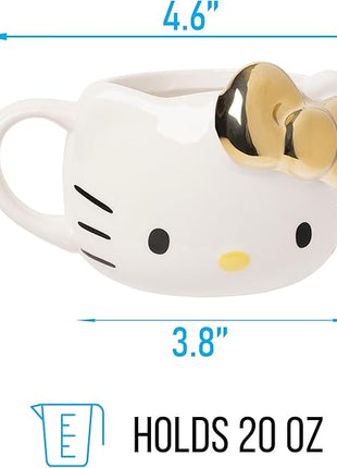 Silver Buffalo Sanrio Hello Kitty Gold Chrome Reflective Bow Ceramic 3D Sculpted Mug, 20 Ounces