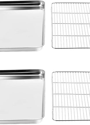 Wildone Baking Sheet & Rack Set [2 Sheets + 2 Racks], Stainless Steel Cookie Pan with Cooling Rack, Size 17.3 x 12.2 x 1 Inch, Non Toxic & Heavy Duty & Easy Clean