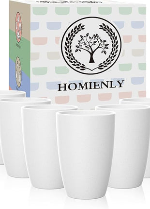 Homienly Wheat Straw Drinking Glasses, 12 OZ Alternative to Plastic Cups Set of 6, Reusable Drinking Cups for Kitchen, Outdoor, Unbreakable Lightweight Water Tumblers, Dishwasher Safe Cup Set(White)