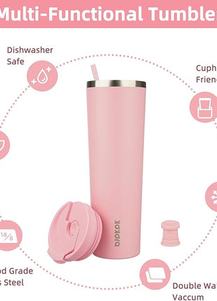 BJPKPK 34oz Tumbler With lid And Straw Stainless Steel Travel Coffee Mug Insulated Tumblers Cups,Light Pink