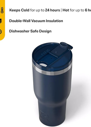 RTIC 40oz Essential Tumbler with Lid, Ceramic Lined, Insulated, Stainless Steel, Metal, Double Wall Vacuum-Insulation, Travel Cup for Iced Coffee, Tea, Hot and Cold Drink, Navy