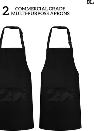 GREEN LIFESTYLE 2 Pack Chef Apron with Pockets – Grilling Aprons for Men, Waterproof Cooking Apron for BBQ, Work or Restaurant Use, Kitchen Aprons for Women with Pockets – Black