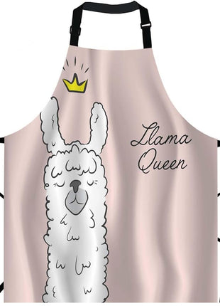 EKOBLA Llama Queen Aprons Alpaca Wearing Crown Funny Cute Animal Cartoon Waterproof Resistant Chef Cooking Kitchen BBQ Adjustable Aprons for Women Men 27x31 Inch