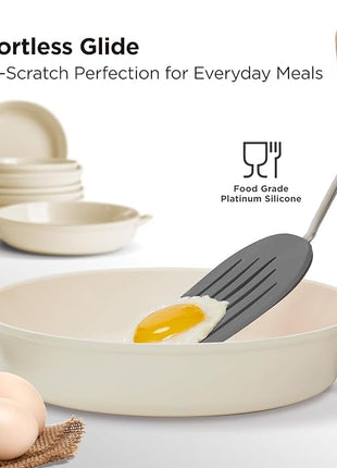 Kitchen Mama WaltzGrip Platinum Silicone Pancake Spatula Turner: Heat Resistant Flexible, Stainless Steel Core, Nonstick, Dishwasher Safe, Flipper – Ideal Kitchen Cookware Egg, Fish, Meat (Metal Gray)