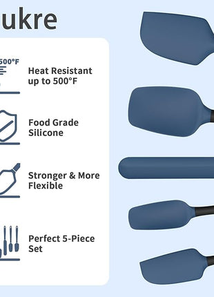Coukre Silicone Spatula Set of 5,High Temperature Resistant, Food Grade Silicone, Dishwasher Safe, for Baking, Cooking (Deep Blue Black)