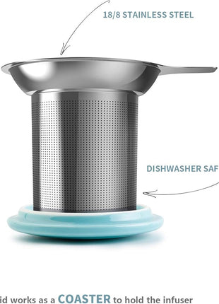 Sweese 20 OZ Porcelain Tea Mug with Infuser and Lid, Loose Leaf Tea Cup, Gifts for Tea Lover - Turquoise