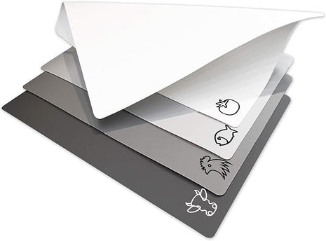 Fotouzy Flexible Plastic Cutting Board Mats with Food Icons, BPA-Free, Non-Porous, 100% Non-slip Back and Dishwasher Safe, Unique Modern Neutral Colors, Set of 4 Gray