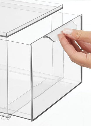 mDesign Plastic Stackable Closet Storage Organizer Bins with Pull Out Drawer for Cabinet, Desk, Shelf, Cupboard, or Dresser Organization - Lumiere Collection - 4 Pack - Clear