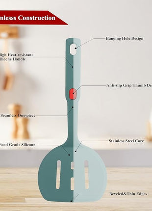 Food Grade Silicone Spatula,Round Slotted Pancake Spatulas for Nonstick Cookware Omelette Egg Spatula Turner 600°F Heat-Resistant