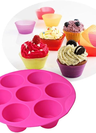 Silicone Muffin Pans for Air Fryer 7 Cavity Muffin Tray Cupcake Pan Nonstick Brownie Cake Mold Round Pudding Recipe Tray Bakeware