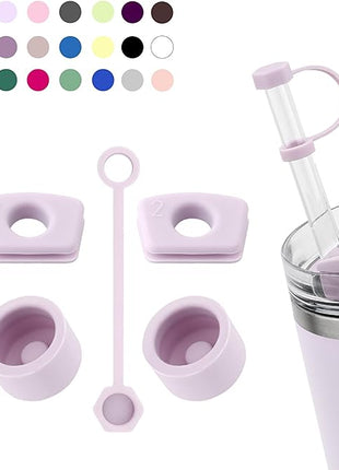 Silicone Spill Stopper Set Compatible with Stanley Cup 2.0 30oz & 40oz with Straw Cover (Set of 2, Orchid)