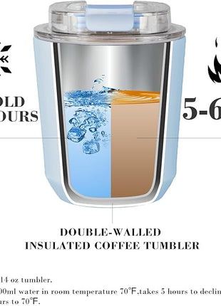 Puraville Insulated Tumblers with Lid, 10 oz Travel Coffee Mug Stainless Steel Vacuum Cup, Leak Proof Reusable Double Walled Coffee Tumbler for Iced and Hot Drinks, Light Blue