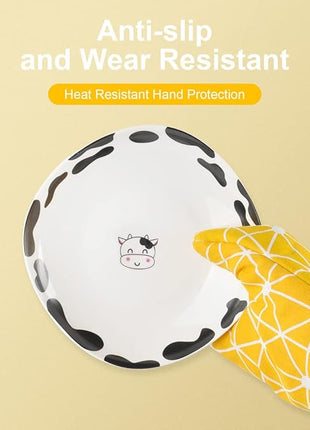 AUAUY Oven Mitts and Potholders BBQ Gloves-Oven Mitts and Pot Holders with Recycled Infill Silicone Non-Slip Cooking Gloves for Cooking Baking Grilling (6-Piece Set,Yellow)