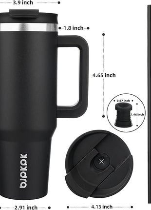 BJPKPK 40 oz Tumbler With Handle Insulated Tumblers With Lid And Straw Stainless Steel Thermal Cup,Black