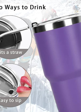 SYACOT 30oz Tumbler Double Wall Stainless Steel Vacuum Insulated Travel Mug with Splash-Proof Lid Metal Straw and Brush