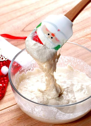 Christmas Silicone Spatula, Set of 2, Large Santa & Snow Man Spatula with Wooden Handle, Great for Christmas Decorating, Gifts and Baking(12.6inch)