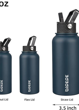 BJPKPK Insulated Water Bottles with Straw Lid, 27oz Stainless Steel Water Bottle with 3 Lids, Leak Proof BPA Free Metal Thermo, Mugs, Tumblers, Keep Cold Hot - Navy Blue