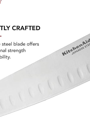 KitchenAid Classic Santoku Knife with Custom-Fit Blade Cover, 7-inch, Sharp Kitchen Knife, High-Carbon Japanese Stainless Steel, Black