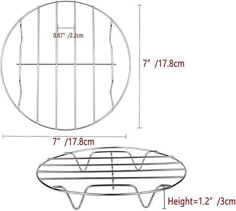 TamBee 7 Inch Round Cooking Rack Air Fryer Rack Cooking Steaming 304 Stainless Steel Round Rack Cross Wire w Stand Cookware for Air Fryer Pressure Cooker Canning 2Pcs(2,7Inch)
