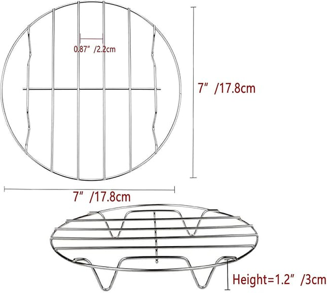 TamBee 7 Inch Round Cooking Rack Air Fryer Rack Cooking Steaming 304 Stainless Steel Round Rack Cross Wire w Stand Cookware for Air Fryer Pressure Cooker Canning 2Pcs(2,7Inch)