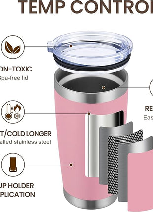 MEWAY 20oz Tumbler Cup Double Wall Vacuum Insulated Travel Mug Bulk, Stainless Steel Tumblers with Lid and Straw, Durable Powder Coated Coffee Cups for Cold & Hot Drinks (Pink, 1)