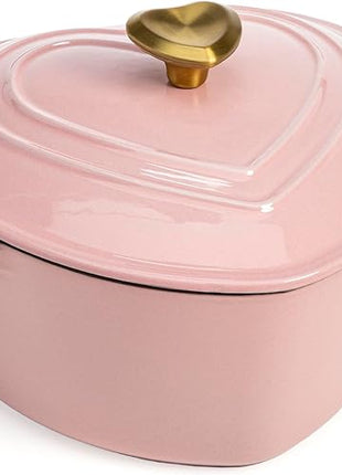 Paris Hilton Enameled Cast Iron Dutch Oven Heart-Shaped Pot with Lid, Dual Handles, Works on All Stovetops, Oven Safe to 500°F, 4-Quart, Pink