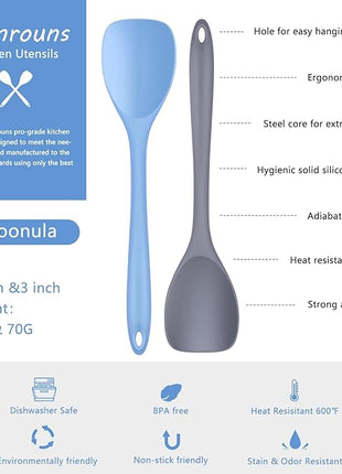 Silicone Spatula Spoon 2-Pack, Rubber Spoonula set Heat Resistant, Seamless Non-Stick Scrapers for Baking Mixing.