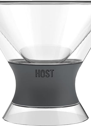 Host Freeze Insulated Martini Cooling Cups, Plastic Freezer Gel Chiller Double Wall Stemless Cocktail Glass Set of 2, 9 oz, Grey