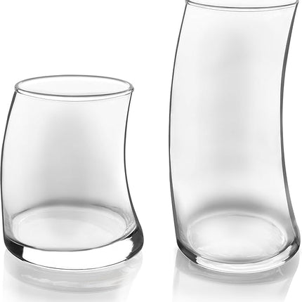 Libbey Swerve Drinking Glasses Set of 16, Dishwasher Safe, Chip Resistant Everyday Drinking Glasses, Fun and Edgy Set of Glasses for Special Events