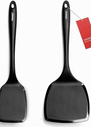 Large Size Silicone Spatula Set, 600°F Heat Resistant Silicone Spatula Turner Flipper for Cooking, Non Stick and Non Scratch Kitchen Utensils for Eggs & Pancakes, 2-Pack, Black