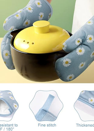 AUAUY Oven Mitts and Pot Holders, 392°F Heat Resistant Cooking Gloves and Hot Pads, Baking Mittens Grilling Gloves BBQ Gloves. Non-Slip Kitchen Mittens Home Essentials for Oven Cooking Baking Grilling