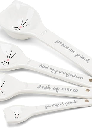 White Cat Measuring Cups & Spoons Gift Set – Ceramic Kitchen Tools for Cat Lovers & Bakers – 4 Measuring Cups and 4 Measuring Spoons – Unique Gift for Kitchen, Baking, and Cat Lovers