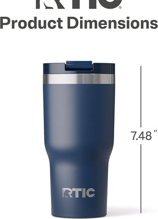 RTIC 20oz Essential Tumbler with Lid, Ceramic Lined, Insulated, Stainless Steel, Metal, Double Wall Vacuum-Insulation, Travel Cup for Iced Coffee, Tea, Hot and Cold Drink, Navy