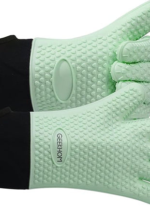 GEEKHOM BBQ Gloves Heat Resistant Oven Mitts - Silicone Grilling Gloves with 14" Long Arm Protection - Waterproof Pot Holder Non-Slip for Men & Women, Kitchen Cooking, Baking, Camping, Mint Green