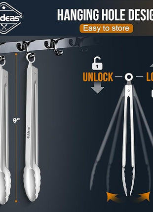 2PCS 9inch Tongs for Cooking - Heat Resistant 600 Degree Kitchen Tongs, Heavy Duty All Metal Food Tongs, Stainless Steel and Non-Slip handle, Salad, Grilling, Barbecue, Dishwasher safe