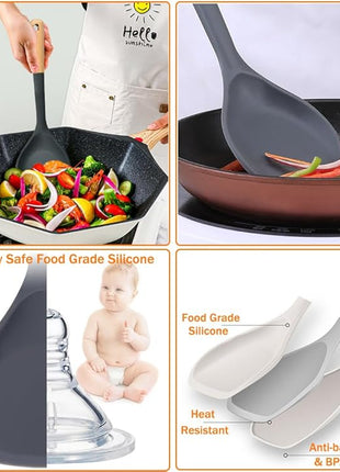 Wok Spatula, Silicone Wok Spatula Turner with Heat Resistant Wooden Handle, Kitchen Utensil Cooking Shovel Scoop Ladle for Scooping, Flipping, Stirring, Durable BPA-free Nonstick Cooking, 13.2Inch