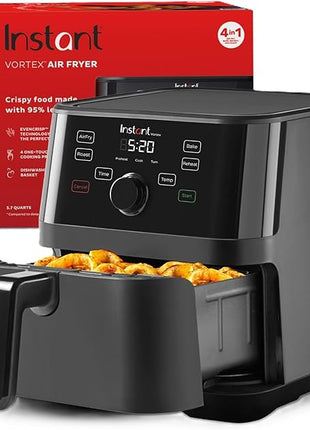 Instant Pot Vortex 5.7QT Air Fryer, Custom Program Options, 4-in-1 Functions, EvenCrisp Technology that Crisps, Roasts, Bakes and Reheats, 100+ In-App Recipes, from the Makers of Instant Pot, Black