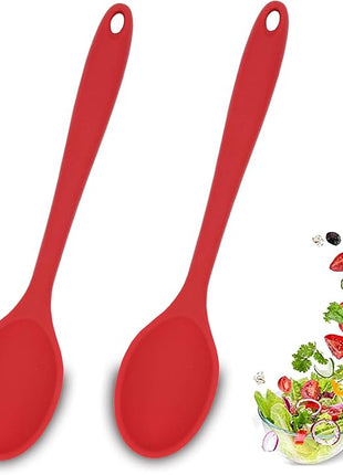 2 Pcs Silicone Spoons for Cooking Heat Resistant, Hygienic Design Cooking Utensi Mixing Spoons for Kitchen Cooking Baking Stirring Mixing Tools (Red)