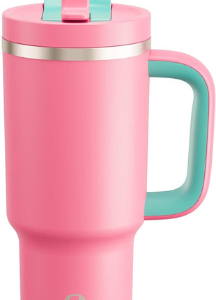 32 oz Tumbler with Handle and Straw: Stainless Steel Insulated Tumbler Keeps Cold for 24 Hours, Leakproof Travel Cup Fits in Cup Holder and BPA-Free,Tulip