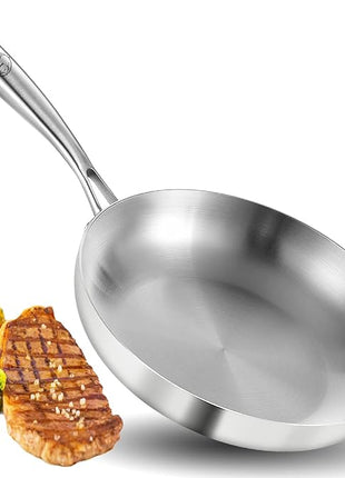 LOLYKITCH 9.5 Inch Tri-Ply Stainless Steel Frying Pan,Skillet,Induction Cooking Pan,Dishwasher and Oven Safe,Detachable Handle.