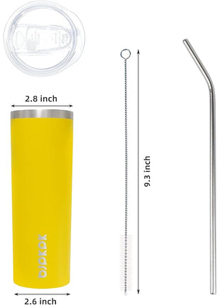 BJPKPK Yellow Skinny Stainless Steel Tumblers 20 oz Vacuum Insulated Reusable Tall Coffee Travel Tumbler Cup with Lid