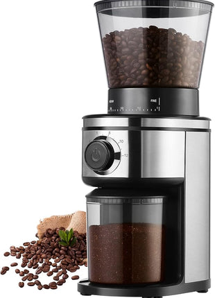 Burr Coffee Grinder, Electric Conical Coffee Bean Grinder With 30 Adjustable Grind Settings For 2-12 Cups, Sliver & Black
