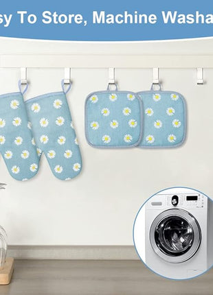 AUAUY Oven Mitts and Pot Holders, 392°F Heat Resistant Cooking Gloves and Hot Pads, Baking Mittens Grilling Gloves BBQ Gloves. Non-Slip Kitchen Mittens Home Essentials for Oven Cooking Baking Grilling